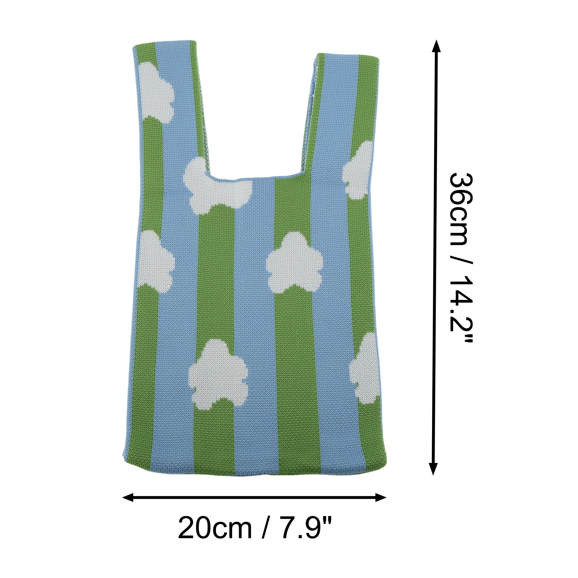 Unique Bargains Stripe Flower Knitted Wrist Bag Green Blue White 1 Pc