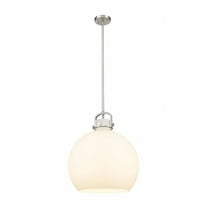 Innovations Lighting  Newton Sphere - 1 Light 18" Stem Hung Pendant Satin Nickel/Matte White