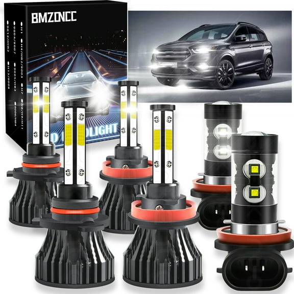 BMZONCC For 2017 2021-2022 Ford Escape LED Headlight Bulbs 4-side 9005 H11 High Low Beam H11 Fog Lights 6x Bulbs Combo