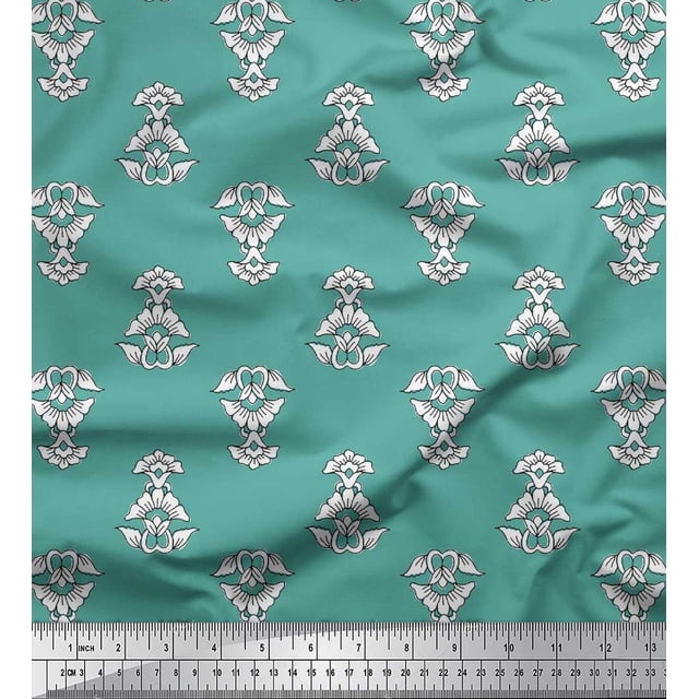 Soimoi Poly Georgette Fabric Leaves & Floral Block Print Fabric by The Yard 42 Inch Wide