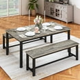 thumbnail image 6 of LinkRomat 3 Piece Dining Room Table Set for 4, 47" Farmhouse Dining Table with Benches, Rectangular Kitchen Sets for Small Space, Apartment, Restaurant, Grey & Black, 6 of 10