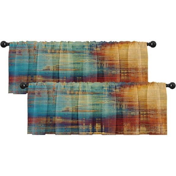 2 Pack Valances Window Treatments, Blue and Orange Vintage Messy Rust Blackout Drapes Adjustable Curtain Valances for Windows Living Room Kitchen Over Sink, 18x52 Inch Rod Pocket Valances