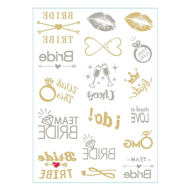 FLOFIA Tatuajes Temporales Para Despedida De Soltera – 3 Hojas En Oro Y Plata Para Novia Y Amigas