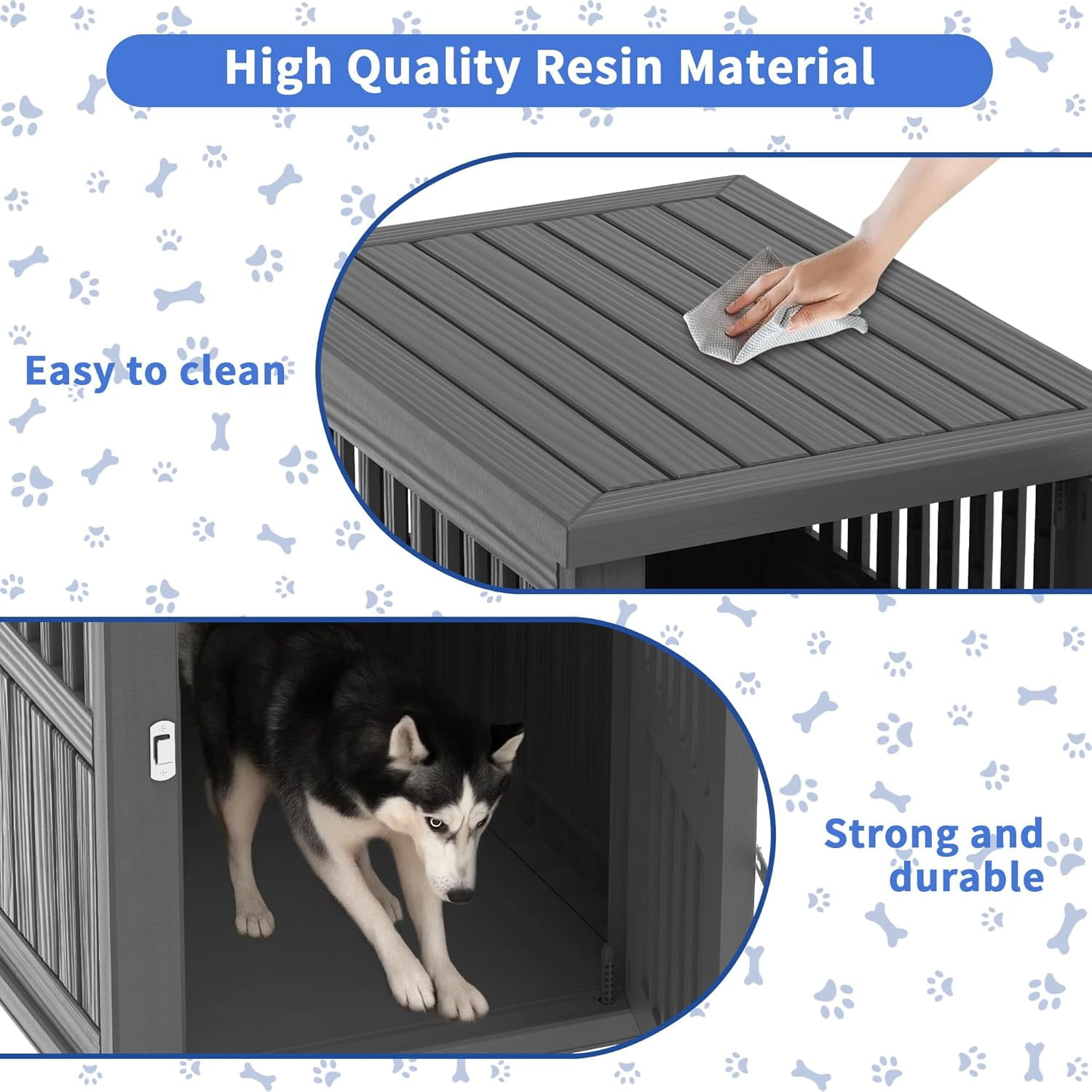 Dog House Resin Dog Crate Furniture Weatherproof Functional End Table for Indoor Living Spaces & Outdoor Patios
