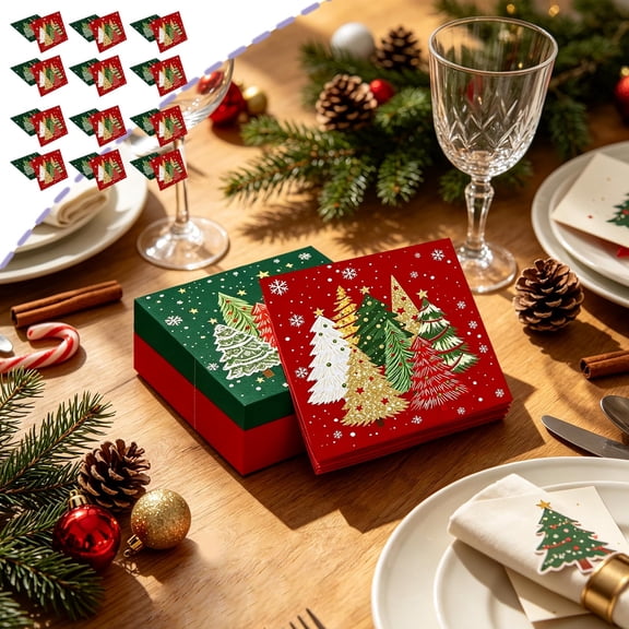 Szubyfq 24 Pcs Christmas Party Supplies, Disposable Christmas Party Tableware with Christmas Tree Print, Farmhouse Christmas Party Supplies for Daily Use Holiday, Gatherings Xmas Celebrations