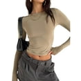 thumbnail image 3 of Lamuusaa Women's Spring Autumn Slim Tops Solid Color Long Sleeve Round Neck Streetwear Blouse, 3 of 9