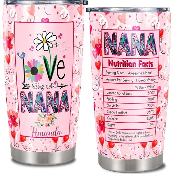 Personalized Tumbler Nana Gifts From Grandchildren Granddaughter Grandson For Your Nana Grandma Customized Name Cute Insulated Cups With Lid 20oz Stainless Steel Merry Christmas Gift