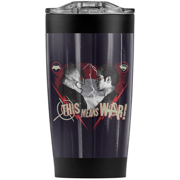 Batman V Superman This Means War Stainless Steel Tumbler 20 oz Coffee Travel Mug/Cup, Vacuum Insulated & Double Wall with Leakproof Sliding Lid | Great for Hot Drinks and Cold Beverages