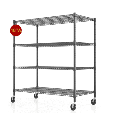 Legooin 4-Tier Heavy Duty Industrial Storage Rack Metal Shelving Unit Mobile Organizer for Garage Kitchen Warehouse 48"W x 72"H, Black