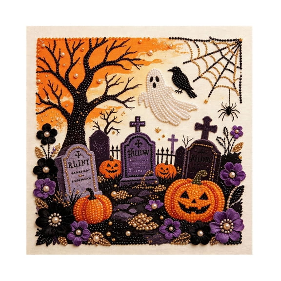Pearl Art Kits for Adults, Diamond Art Painting Kits, Halloween Gifts for Adults, Halloween Painting Crafts, Haunted Cemetery Ghost Beaded Pearl Art Diy Material Package