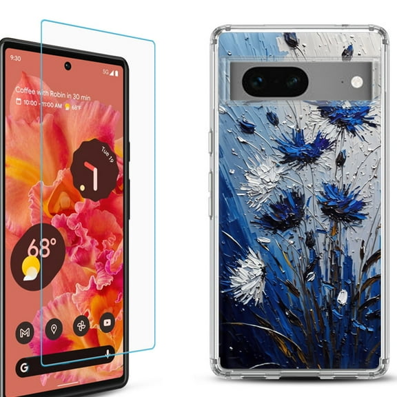 OneToughShield ® for Google Pixel 7a Shockproof Bumper Phone Case, with Tempered Glass Screen Protector - Cornflower