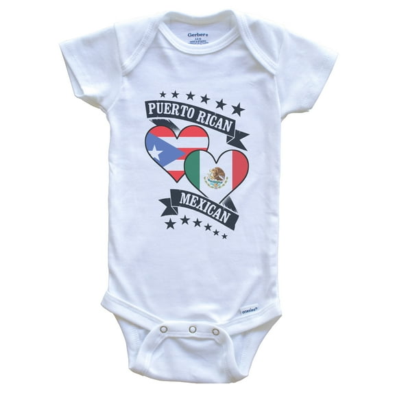 Puerto Rican Mexican Heart Flags Puerto Rico Mexico Baby Bodysuit, 0-3 months white