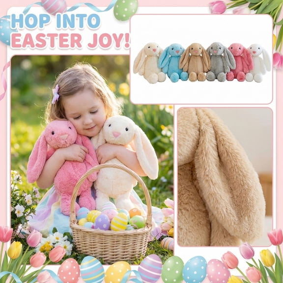 Bunny Stuffed Animal, 11.02in Cute Rabbit Plush, Easter Decor Gift Soft Bunny Plush Long Ear Stuffed Animal (Off White)