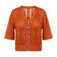thumbnail image 3 of 2026 New Women's Short Sleeve Summer Cardigan V-Neck Button up Lightweight Hollow Out Sweater Cardigans(Red,M), 3 of 3