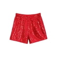 thumbnail image 5 of Mufeng Kids Girls Sequin Shorts Sparkly Hip Hop Jazz Dance Shorts Glitter High Waist Rave A Line Red 16, 5 of 7