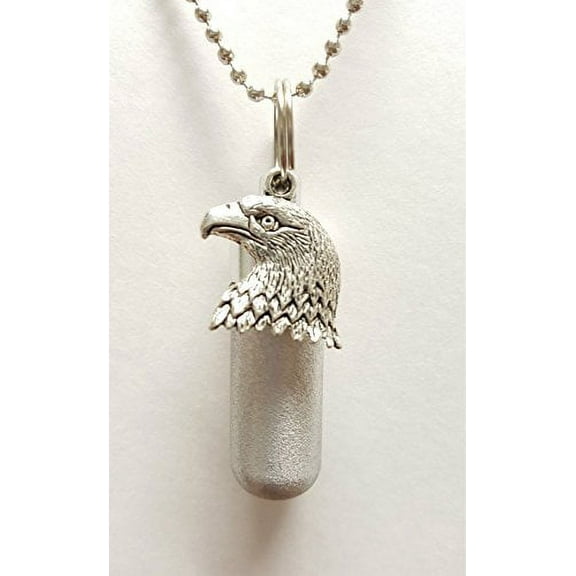 Brushed Silver Patriotic BALD EAGLE CREMATION URN with Engraved Flag - Includes Velvet Pouch, Ball-Chain & Fill Kit