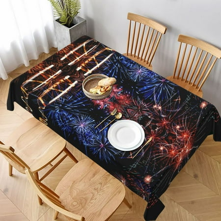 

Table Cloth Rectangle Table Glasses And Colorful Fire Tablecloth 60 x 90 Inch Wrinkle Resistant Decorative Fabric Table Cover for Dining Party Indoor Outdoor