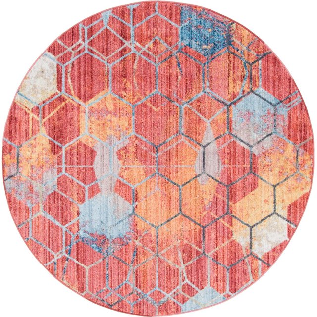 Unique Loom Arc-en-Ciel Tapis de Treillis Géométrique 6' x 6' Rond Rouge/bleu