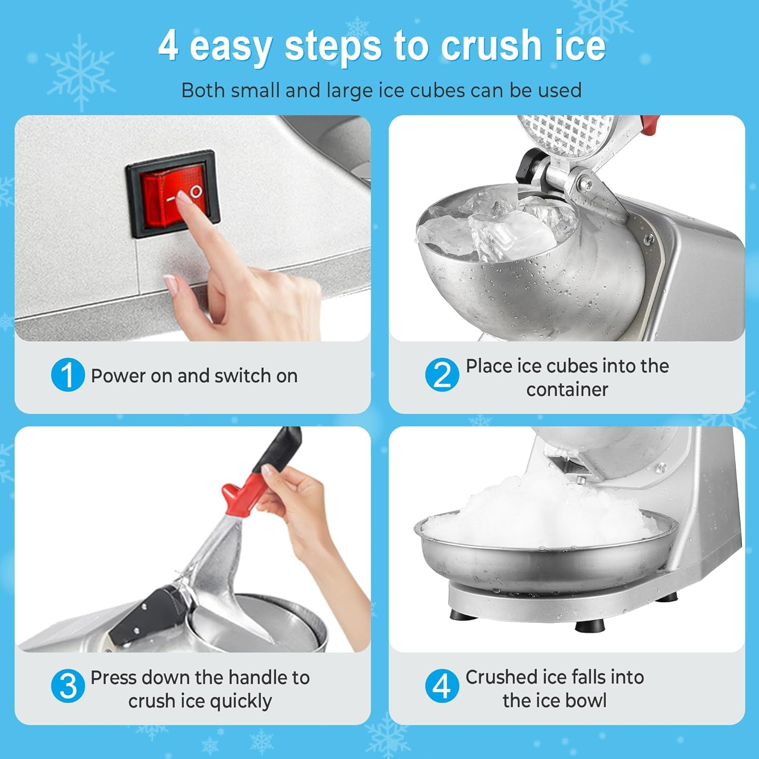 Electric Ice Crushers 300W 2000r/min w/Stainless Steel Blade Shaved Ice Snow Cone Maker Kitchen Machine (Silver)