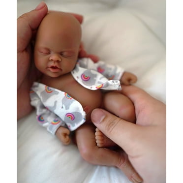 MYREBABY 7" Miniature Babies ,full Silicone Body Black African American Reborn Baby Doll Luna-Boy