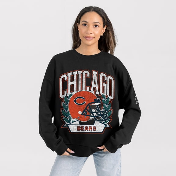 Women's Gameday Couture Black Chicago Bears Oversized Victory Lane Black Label Premium Fleece Sweatshirt
