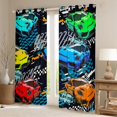 thumbnail image 2 of Homewish Cartoon Sports Car Blackout Curtains Set of 2 (52x84 Each), Automobile Window Curtains, Checkeres Stripes Graffiti Curtains and Drapes, Window Curtains Home Decor, 2 of 5