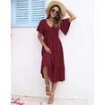 thumbnail image 4 of Vestido AUSELILY de verano con cuello en V y manga corta, fruncido, rojo vino, 4 of 6