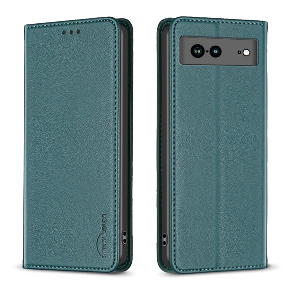 Mantto Slim Wallet Phone Case for Google Pixel 7a,Hidden Magnetic Closure Folio Flip Kickstand Credit Card Slots Shockproof Premium PU Leather Wallet Protective Phone Case,Green