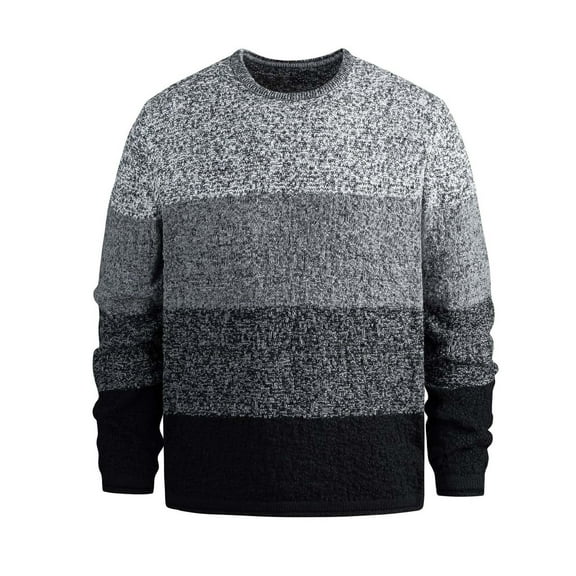 Wrtxtat Men's Sweater Autumn Midweight Relaxed Fit Crewneck Pullover Casual Fashion Loungewear Striped Knit Colorblock Tops Gray M
