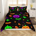 thumbnail image 1 of Erosebridal Housse de Couette Citrouille Colorée, Housse de Couette Chauve-Souris d'Halloween, Literie Réversible Araignée Dessin Animé, Décor de Chambre en Microfibre, 2 Pcs (Sans Couette), 1 of 7