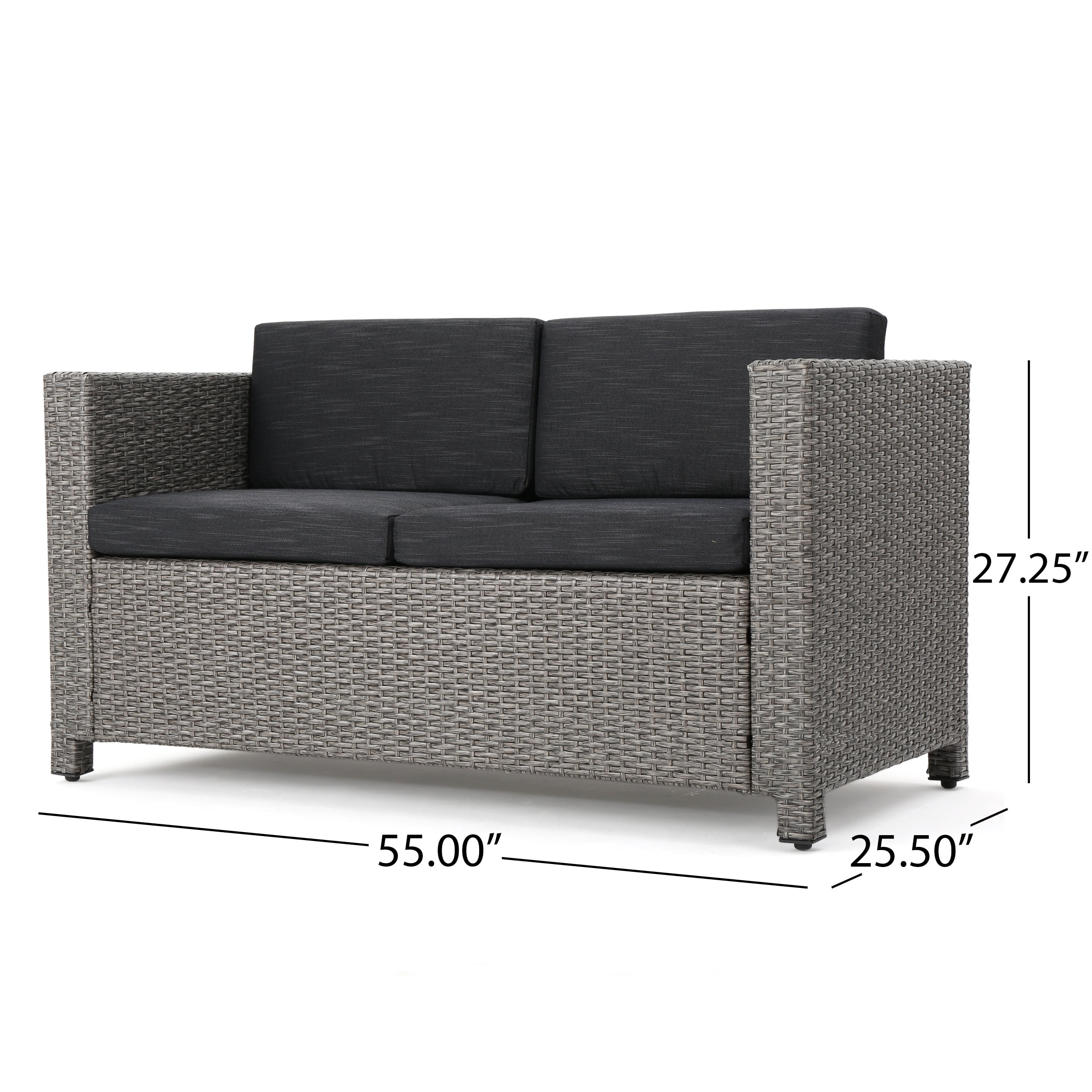 Outdoor Sofa Set 4 Piece, Patio Furniture Set, Wicker Sofa Set with Loveseat 2 Chairs Table, All-Weather PE Rattan and Water-Resistant Cushions, Modern Outdoor Seating, Black