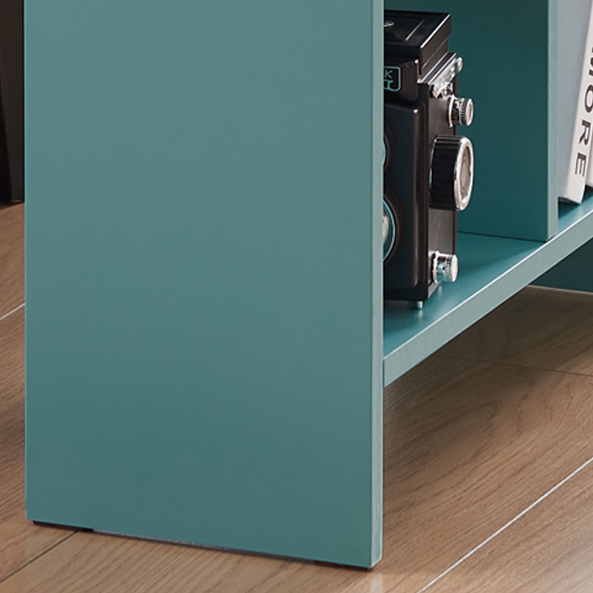 Kings Brand Furniture Slim Wood Side Table with Drink Holders and 3 Open Shelves, Teal