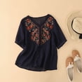 thumbnail image 2 of DTBPRQ Women's Summer Embroidered Mexican Shirts Short Sleeve Casual Tops Blouse Casual Cotton Linen Shirts, 2 of 9