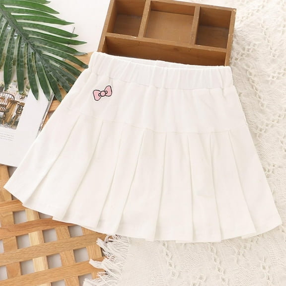 HOMADLES Girls Uniform Skirts, Kids Elastic Waist A-Line Skirt Girls Mini Skorts Fashion Skirt White 4 T
