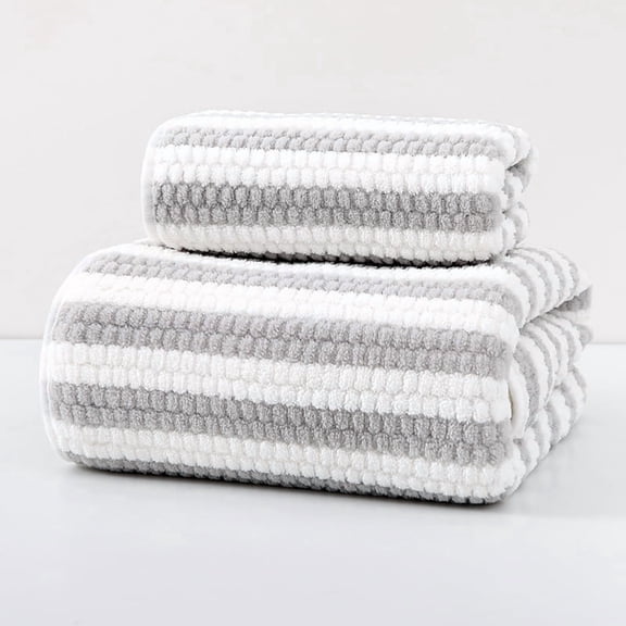 XmhyTop-A 2‑Pack Coral Fleece Microfiber Towel Bath Towel Set, Soft Absorbent Bathroom Towel Set, Multi‑Size Quick‑Dry Towels for Home Travel,Style D,Grey