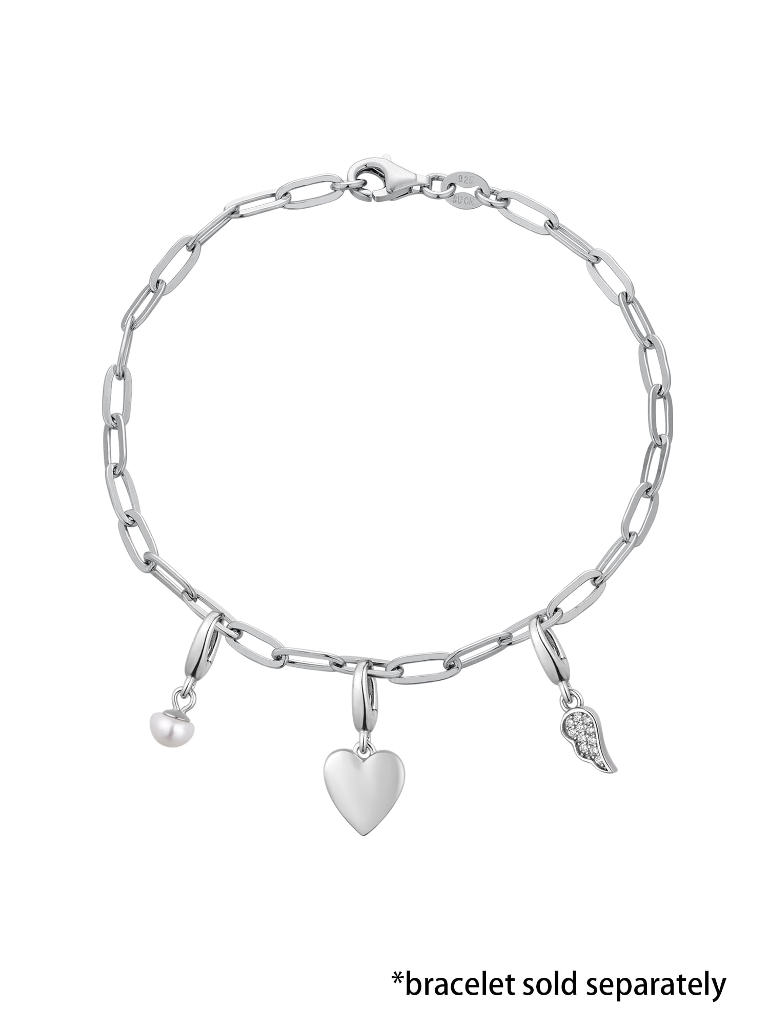 Brilliance Fine Jewelry Simulated Diamonds Heart Angel Charm Set in Sterling Silver