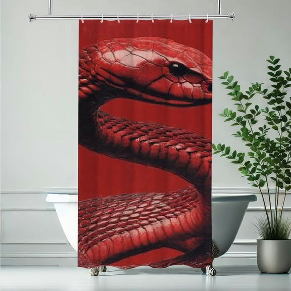 RKSupls Red Snake Printed Shower Curtain, Valentine's Day Waterproof Shower Curtain with Hooks for Home Bathtub Bathroom Decor Washable Curtains,90x180cm