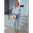 thumbnail image 6 of Women'S 3/4 Length Sleeve Tops Summer Dressy Casual Blouses Work Shirts Chiffon V Neck Outfits Light Blue S, 6 of 8