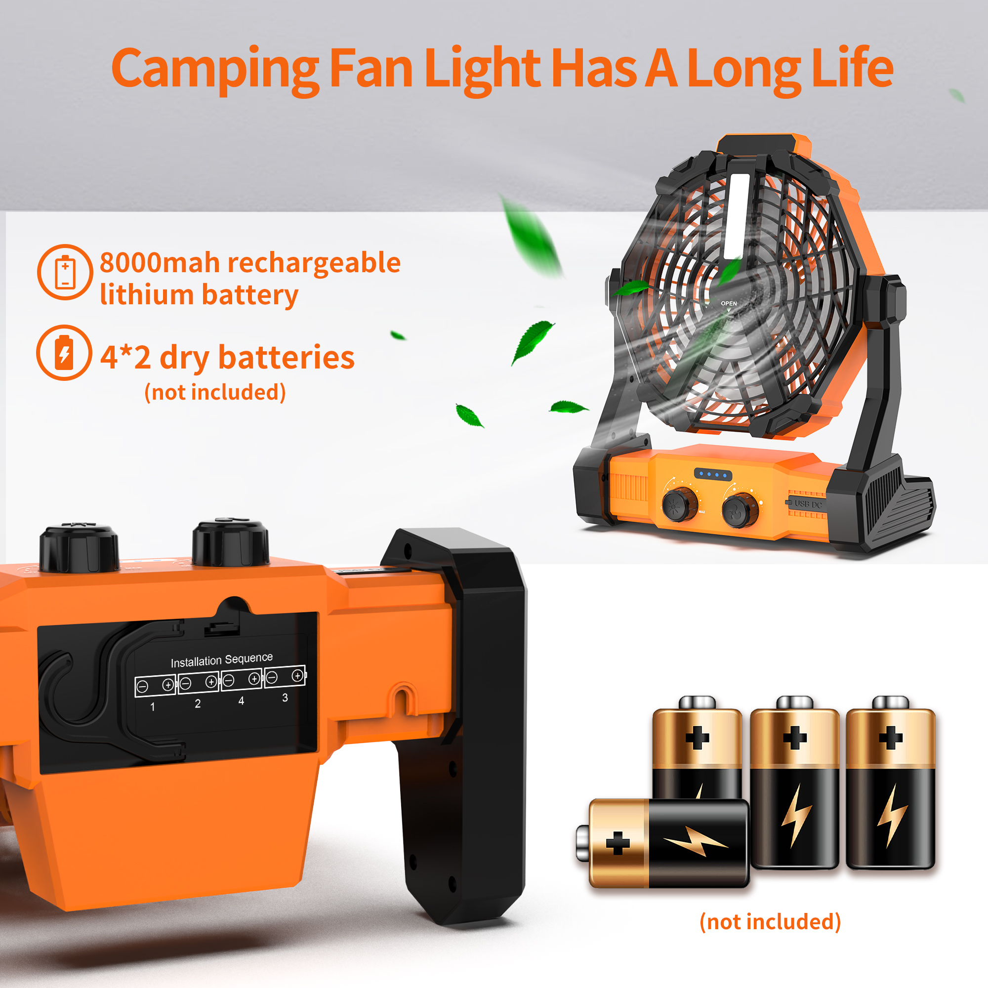 Uarter 7-Inch 4-Speed Portable Rechargeable Camping Fan