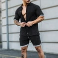 thumbnail image 2 of Edvintorg Streetwear Men's Cotton Linen Single-Breasted Unhooded Casual Sports Suit Short Sleeve and Shorts Set 2 Piece Oversized Clothing, 2 of 7