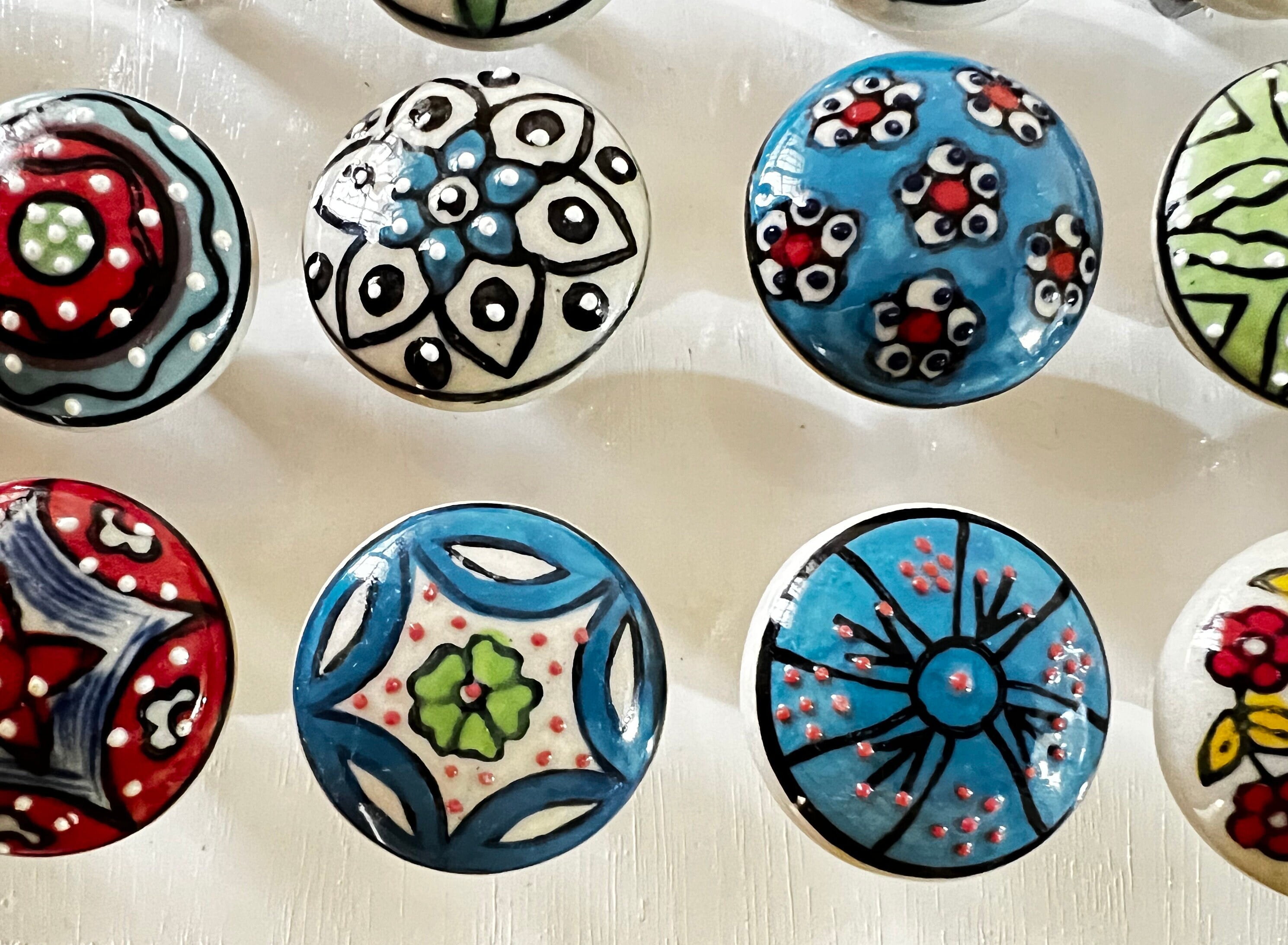 25 PC of Assorted Cabinet Ceramic Knobs | Colorful Knobs | Drawer Closet Dresser Wardrobe Furniture Door| Nuts & Bolts Included
