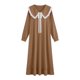thumbnail image 2 of TaTaai 3/4 Sleeve Doll Collar Skirt, Women's Solid Color Bow Pleated Nightgown, Below Calf Length, Ideal for Home Daily Casual Outfits Gift, 2 of 6