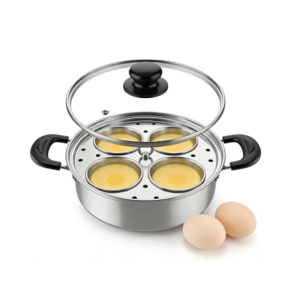 dykaae Egg Poacher, Stainless Steel Poached Egg Maker Pot Poached Egg Pan with 4 Cups Egg Cooker Pot for Induction Cooktop Gas Cooktop