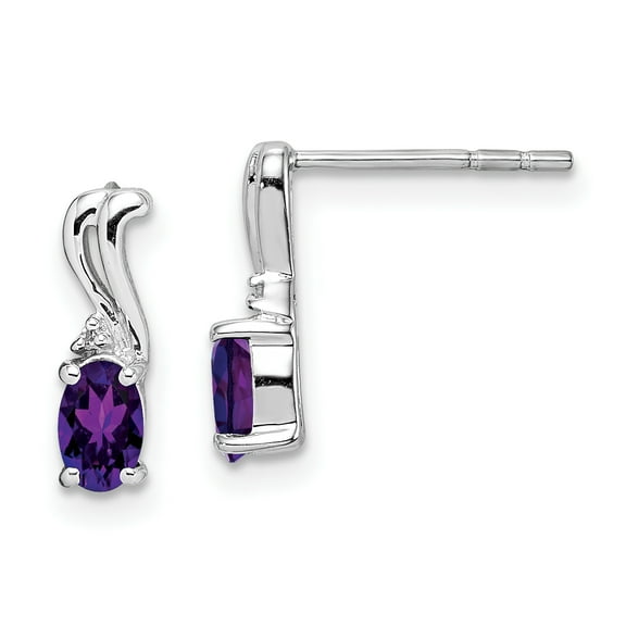 Primal Silver Sterling Silver Rhodium-plated Diamond and Amethyst Oval Post Earrings