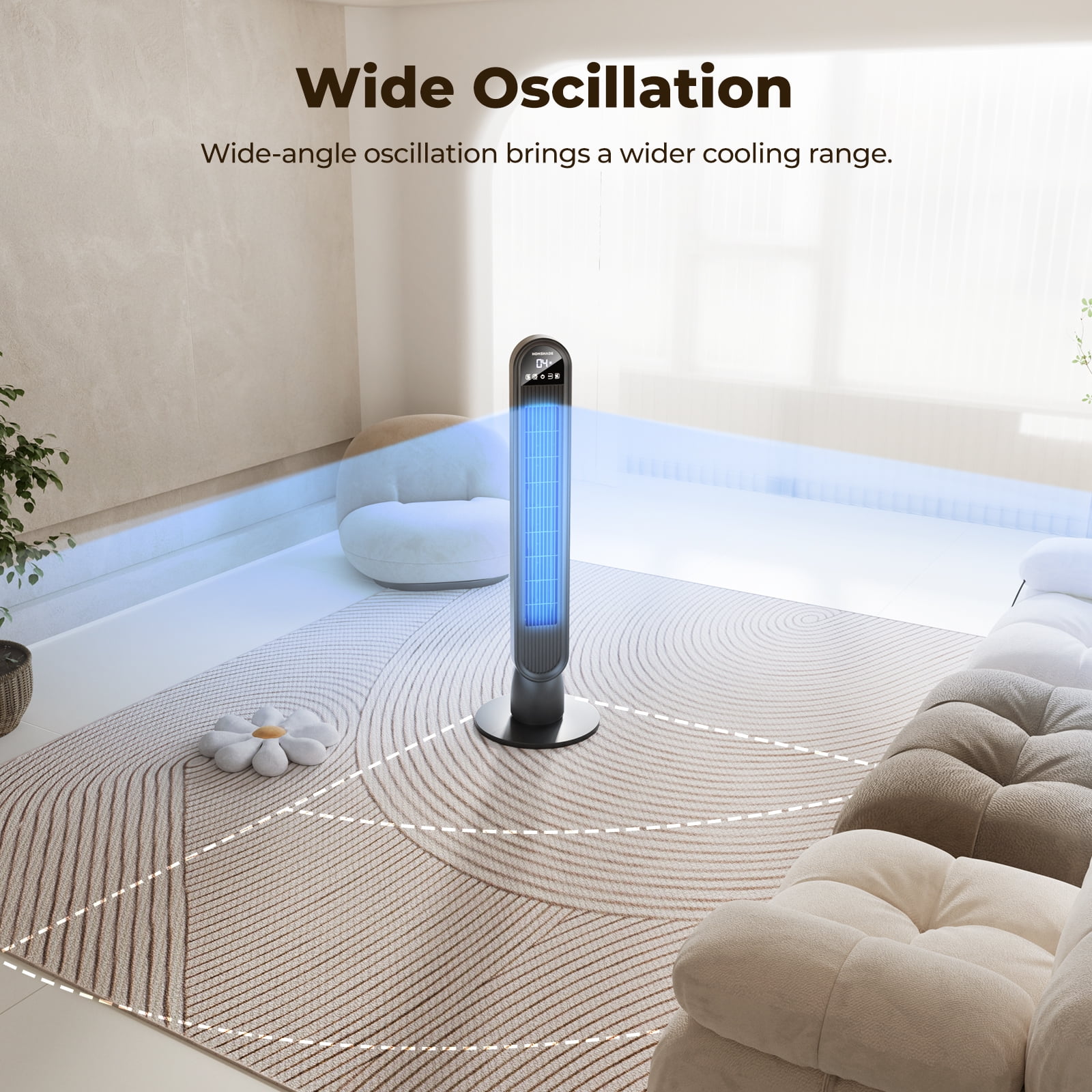 Tower Fan for Home,36" Standing Floor Fan with Remote LED Touchscreen,Patbrela Wide Oscillating Fan,Quiet Home Fan,26 ft/s High Velocity,4 Speeds,4 Modes,8H Timer