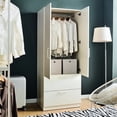 thumbnail image 2 of White Solid Wood Cabinet With Drawers And Hanging Bars - Quietly Closing Function, Extra Large Storage Space, To Water, Heat, Stains, Scratches Two-door Closet Two Softly Mechanism, Wide Water &, 2 of 2