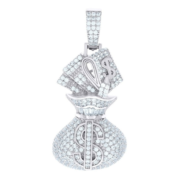 925 Sterling Silver Mens Cubic-Zirconia Money Bag Currency Fashion Charm Pendant