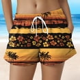 thumbnail image 2 of felwors Women's Ombre Sunset Palm Tree Print Shorts Elastic Drawstring Waist Pink Yellow Summer Beach Casual Shorts with Pockets (Light Yellow, XXL), 2 of 5