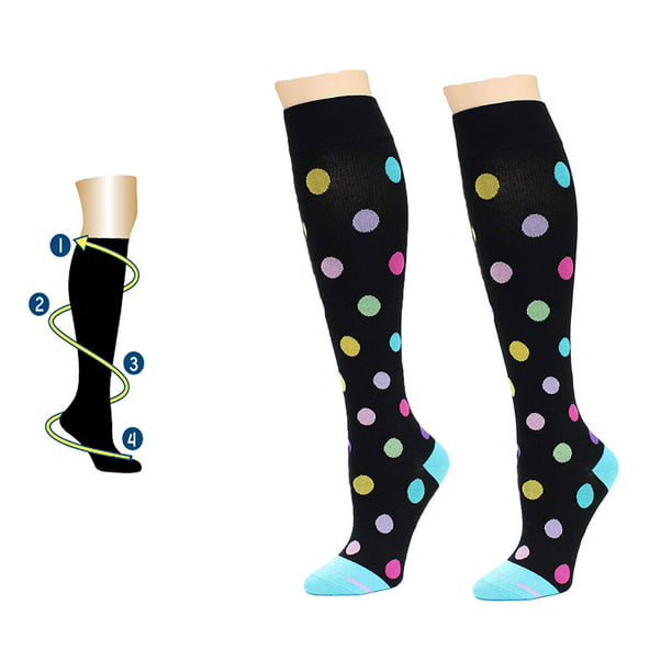 Dr. Motion Women Everyday Knee High Mild Compression Socks Black/Dots 4 ...