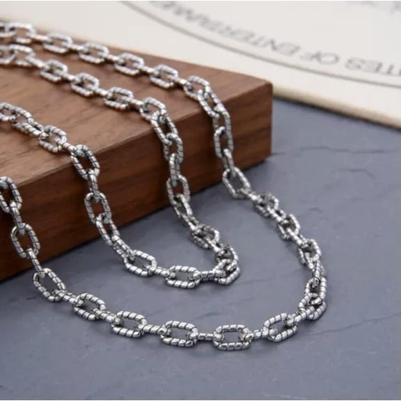 K-KED Real 925 Sterling Silver Necklace Women Men 4mm Carved Cable Chain 22-26inch-22inch
